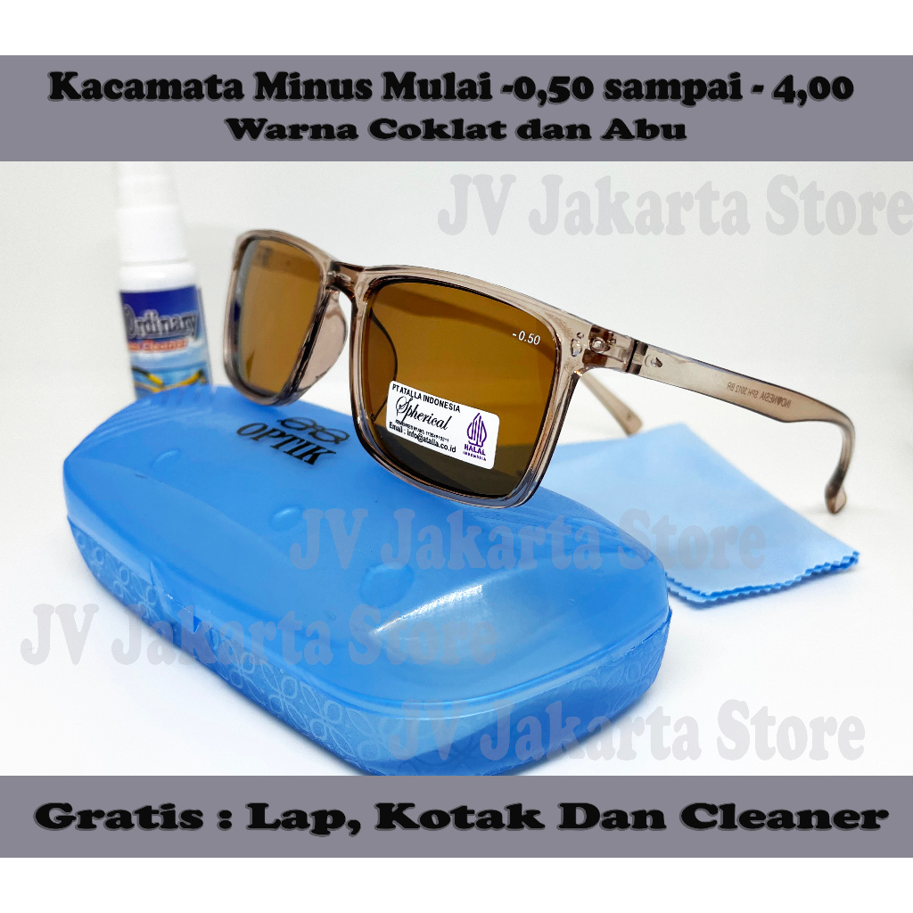 Kacamata Minus Lensa Warna Abu dan Coklat, Dari -0.50 sampai -4,00 Bonus Lap, Kotak & Cleaner | 3012