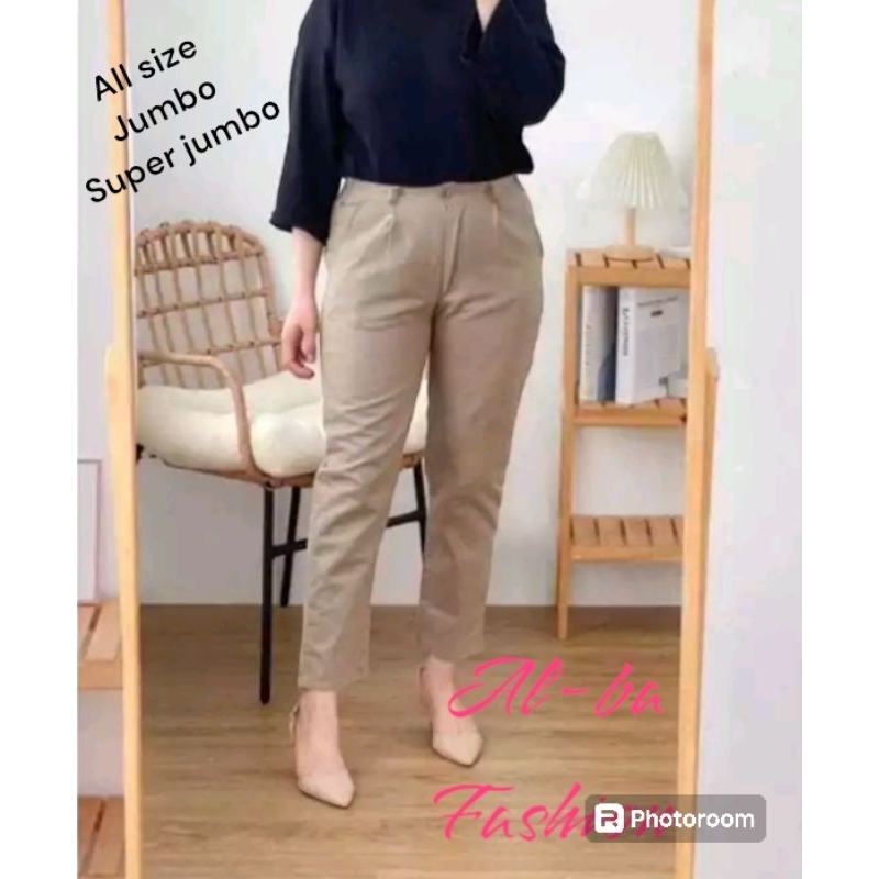 celana chinos wanita jumbo melar celana Chinos wanita pinggang karet celana baggy pant celana Chinos