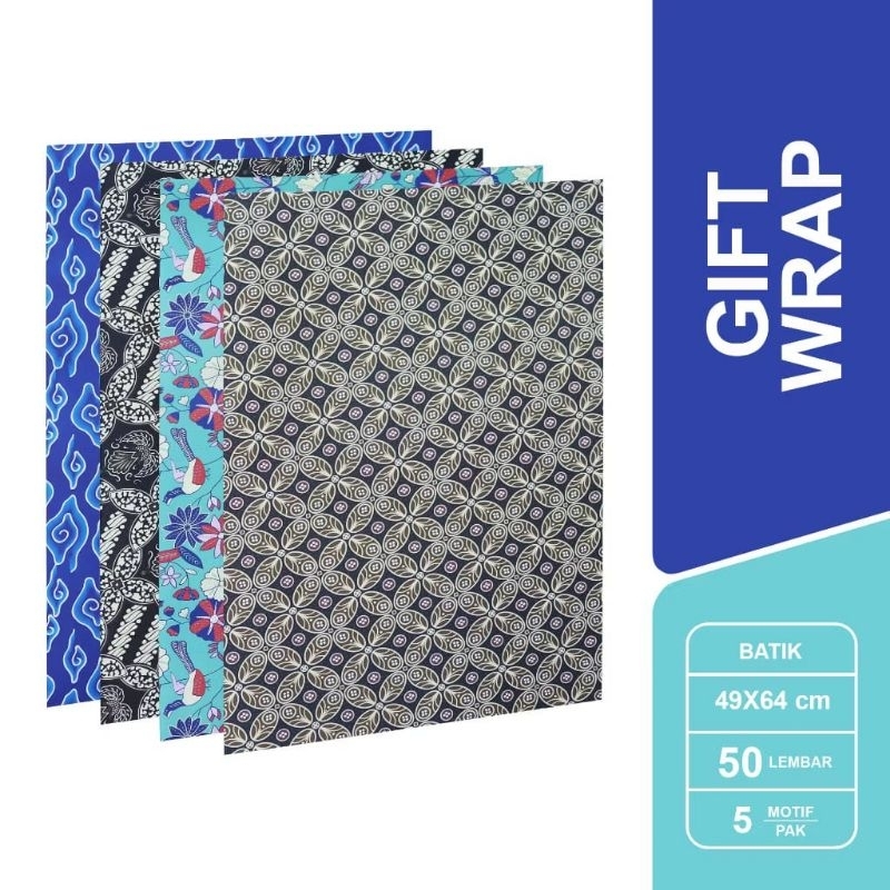 

Sidu Kertas kado/Kertas Pembungkus Kado Sidu Motif Batik ( 1pack Isi 50 Lembar ) Campur Motif