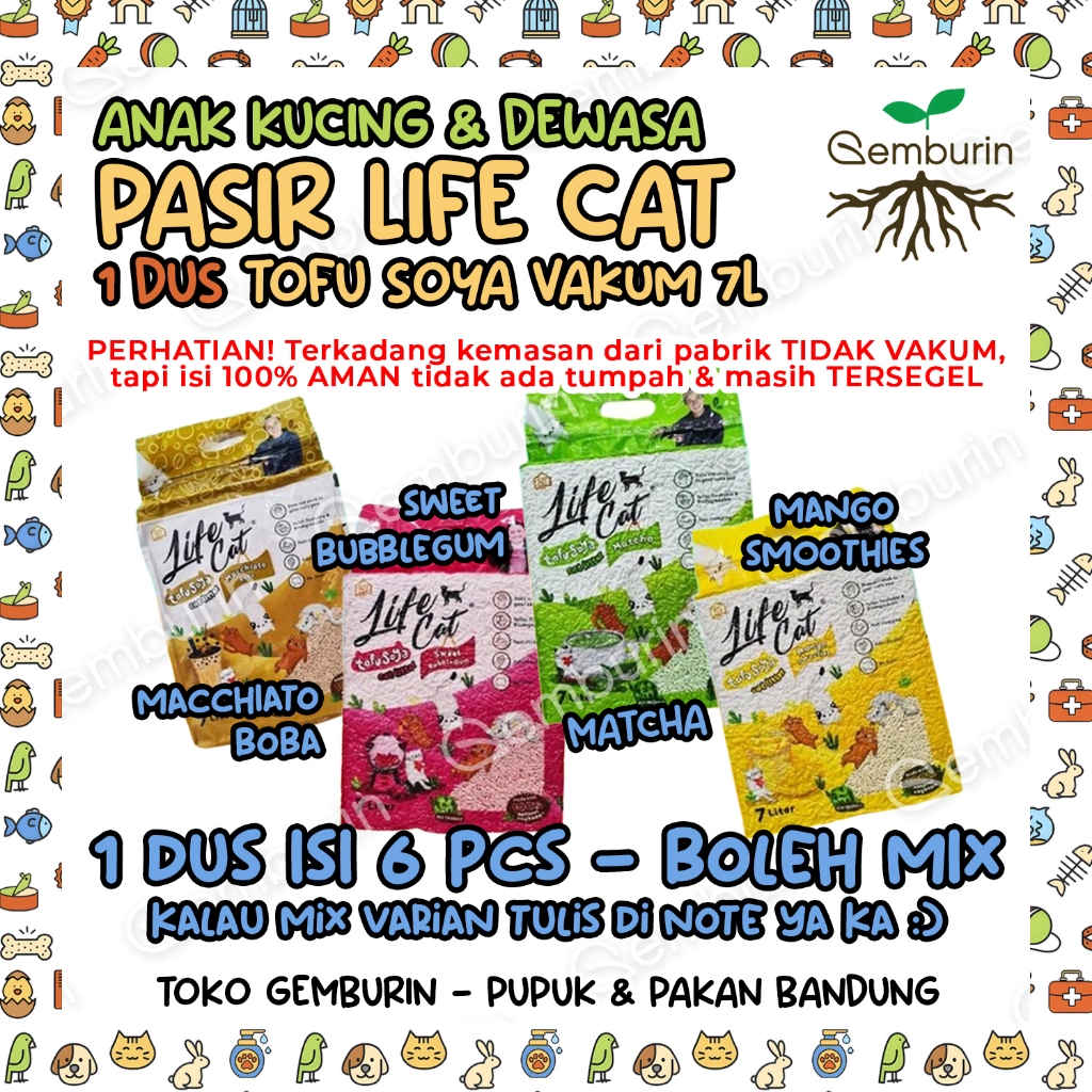 [1 DUS] Life Cat Soya Pasir Kucing Tofu Gumpal 7L / Lifecat Soya 7 Liter Food Grade Aman Untuk Anak 