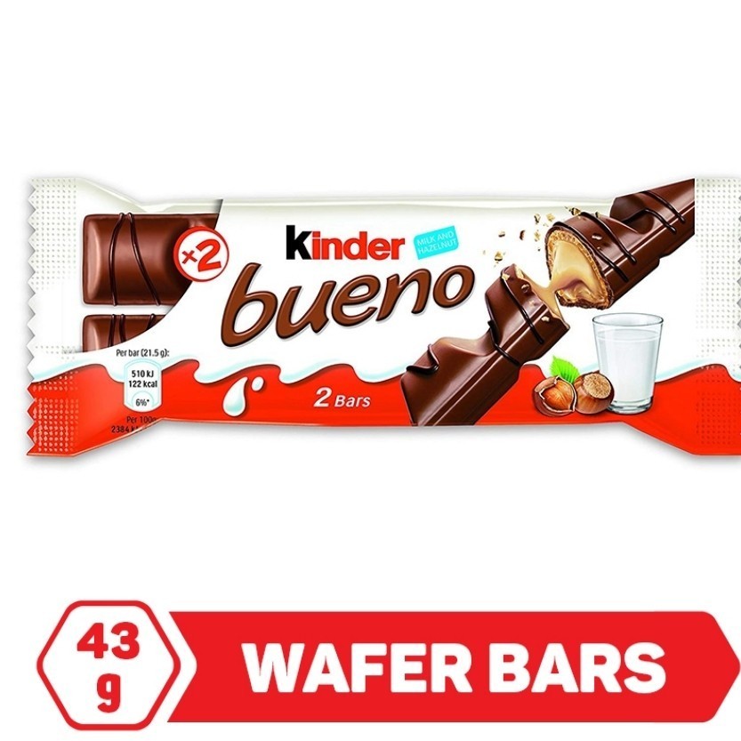 

Coklat Kinder Bueno 43 gram - With Milk & Hazelnuts