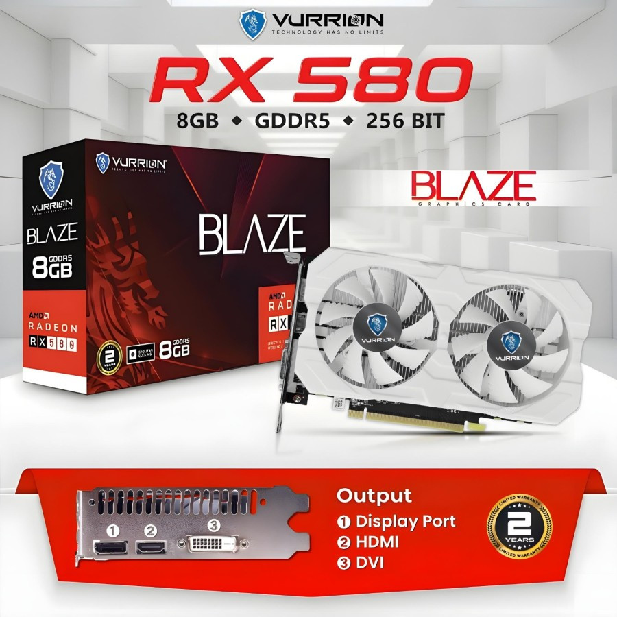 VGA Vurrion RX 580 8GB White/Black - Vurrion Radeon RX 580 8GB - RX580 8GB White dan black Edition
