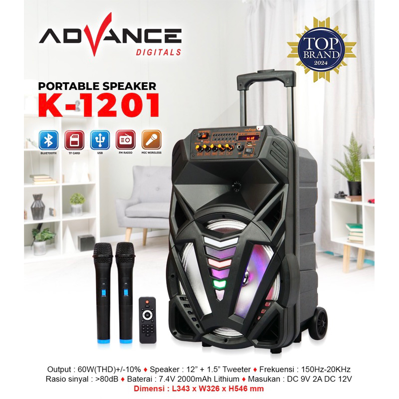 speakar bluetooth K 1201 advance 2 mic speaker 12inch speaker portable
