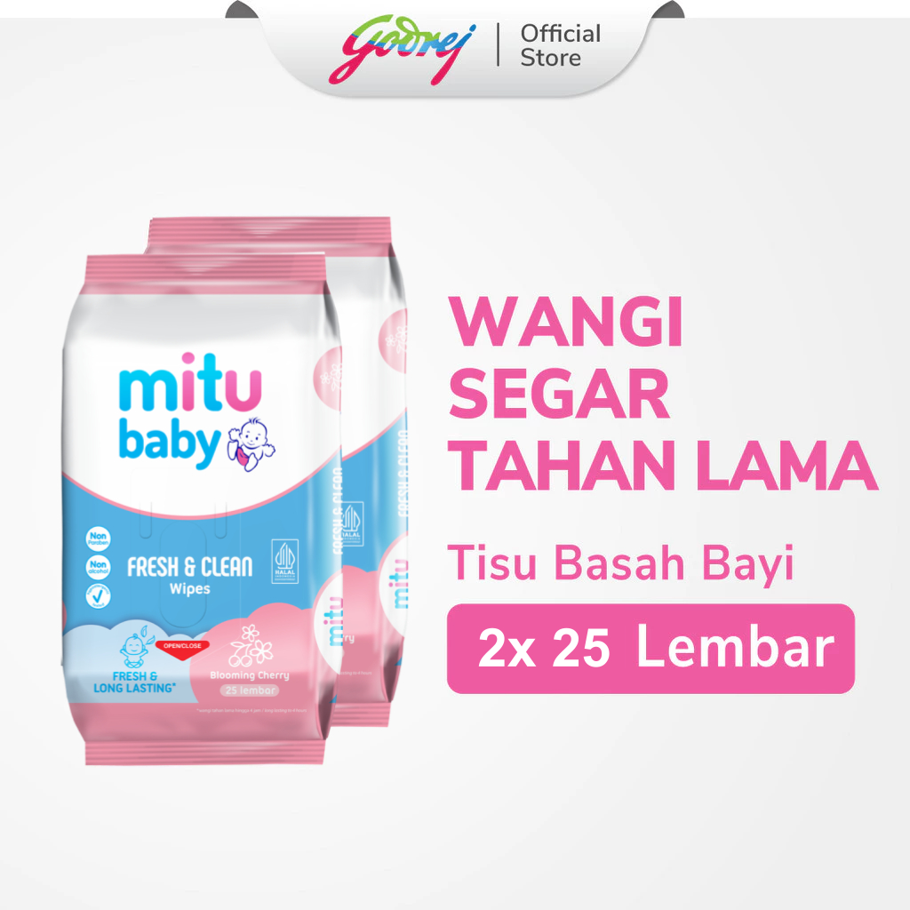 Mitu Baby Tisu Basah Fresh & Clean Wipes Blooming Cherry 25s x2 - Tissue Basah Bayi