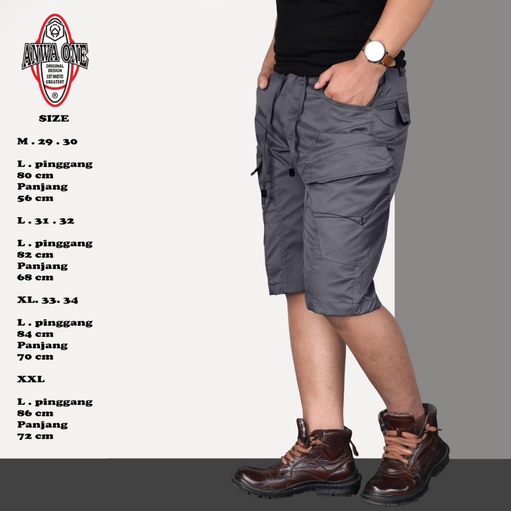 Celana Jogger Cargo Pendek Pria Katun Tuwill Streact Premium Original Anwa One