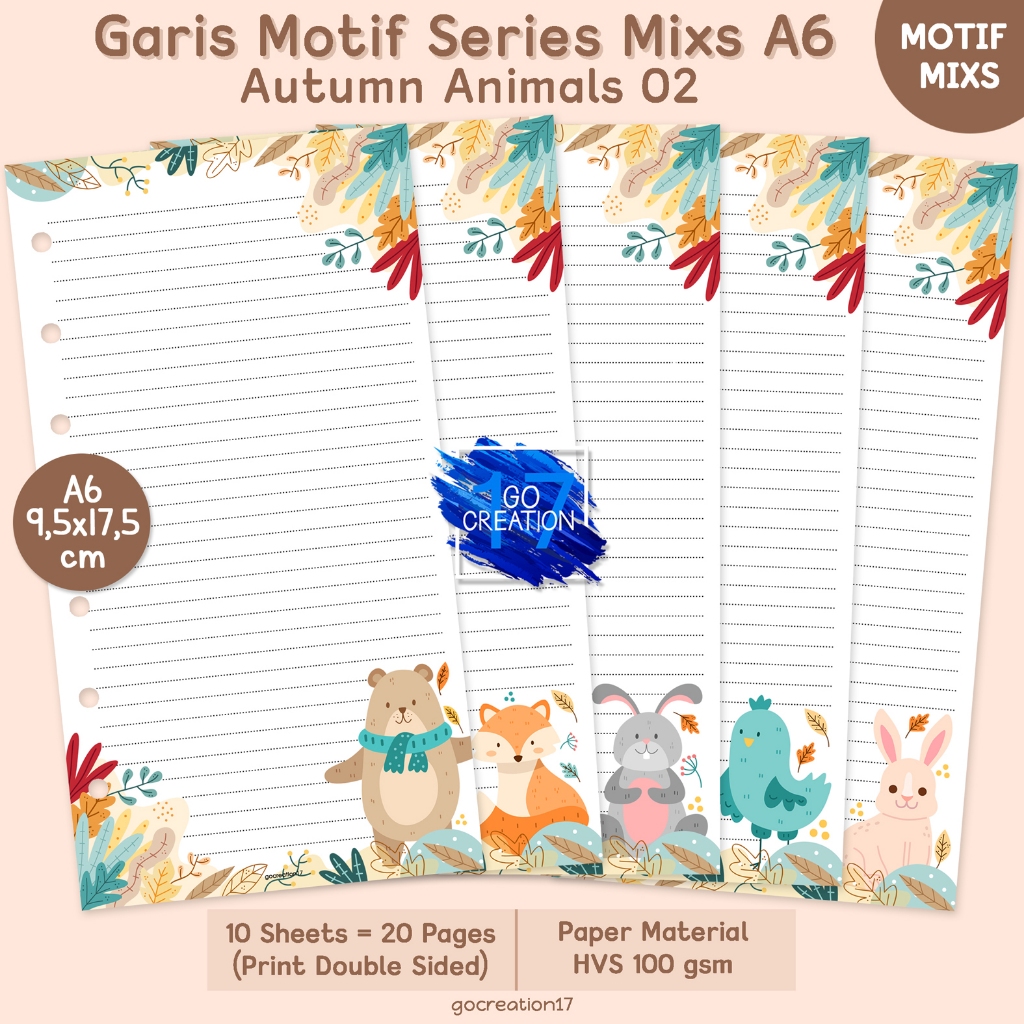 

Buku Planner Refill Kertas Binder Note Garis Autumn Animals Series 02 Motif Premium A6