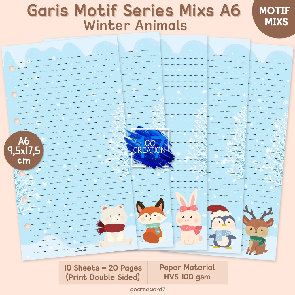 

Buku Planner Refill Kertas Binder Note Garis Winter Animals Series 01 Motif Premium A6