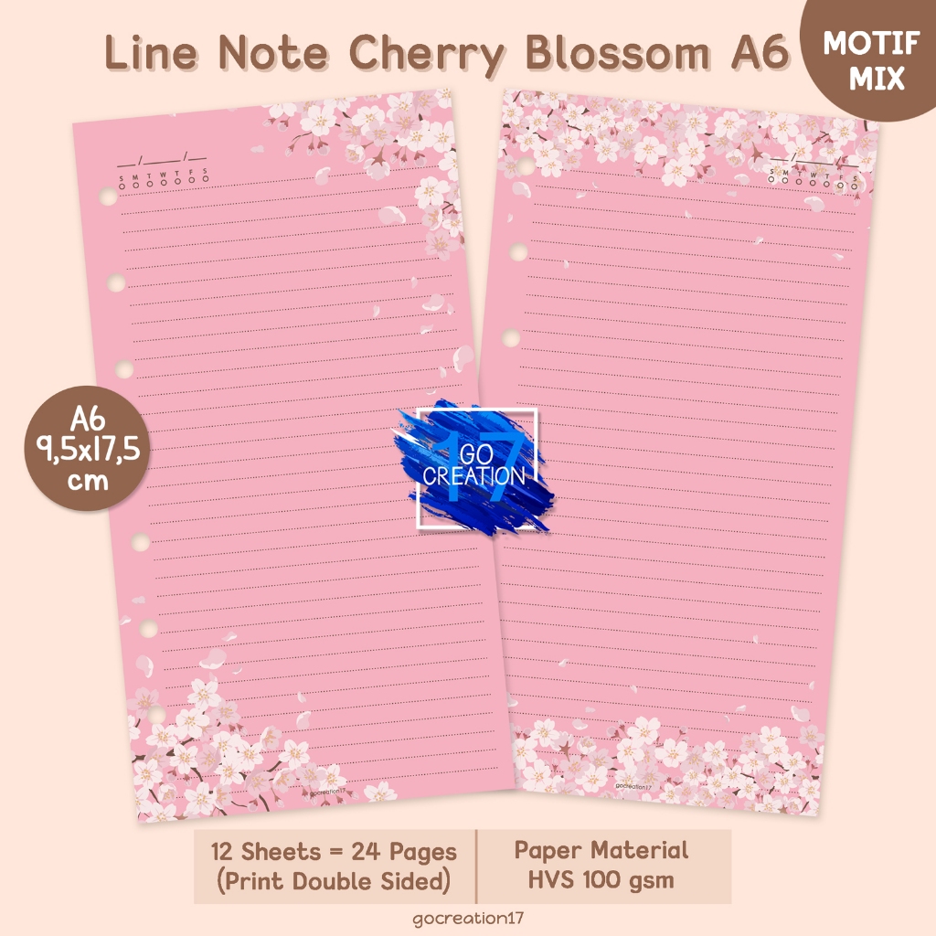 

Buku Planner Refill Kertas Binder Line Note Garis Cherry Blossom Motif Premium A6