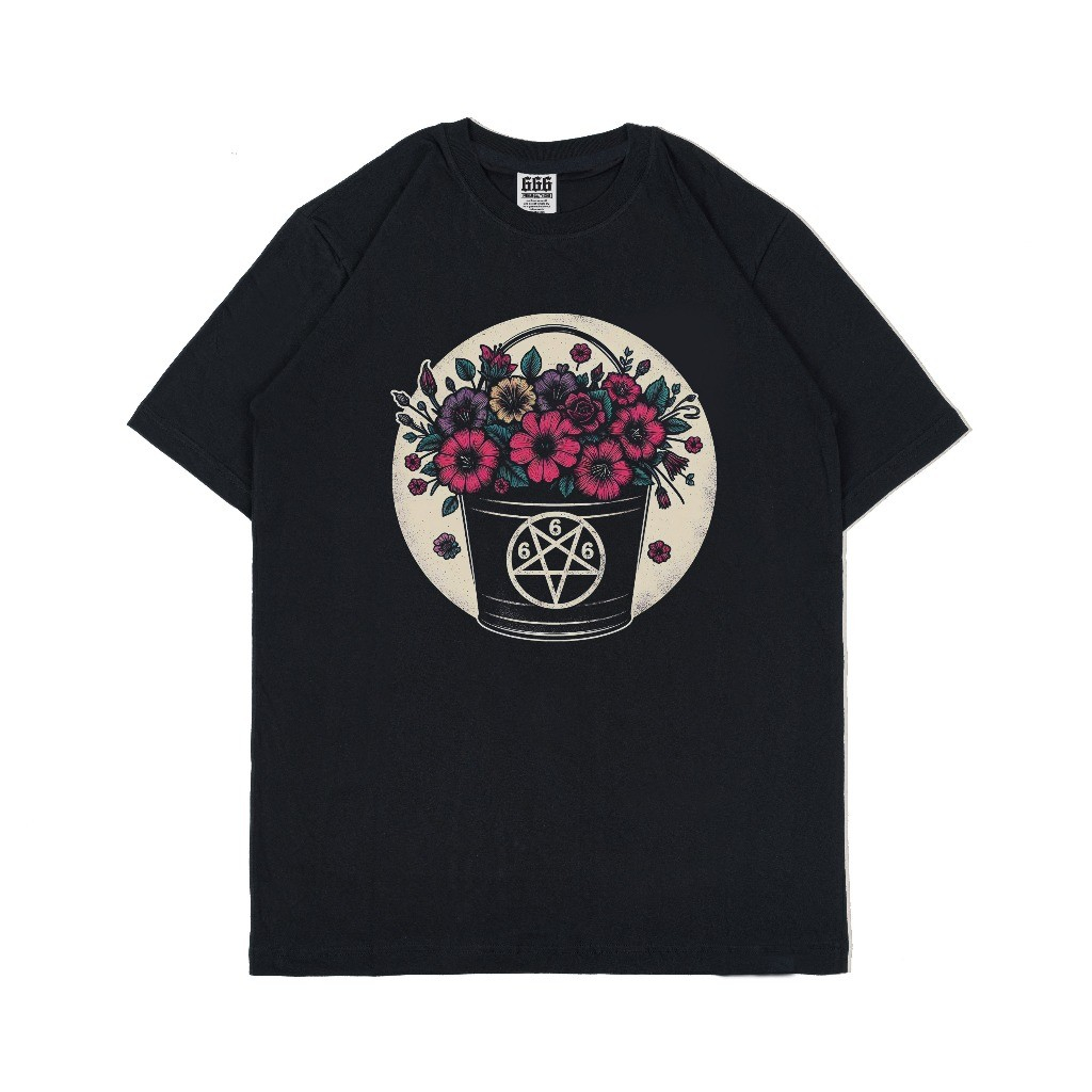 Kaos Satanic 666 BUCKET T Shirt Musik Metal Unisex Pria Wanita Tshirt Vintage Unisex