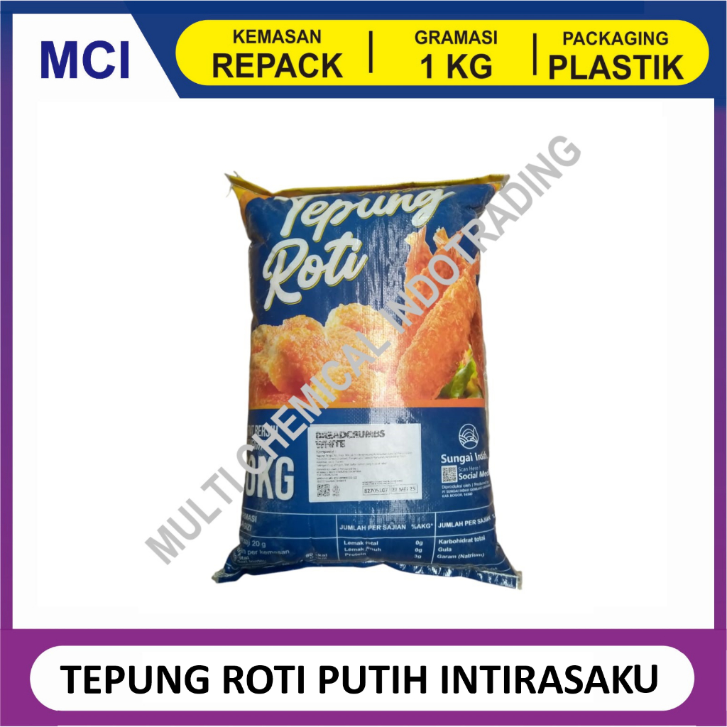 

INTIRASAKU TEPUNG ROTI PUTIH WHITE BREAD CRUMB / TEPUNG PANIR PUTIH INTIRASAKU - REPACK 1 KG