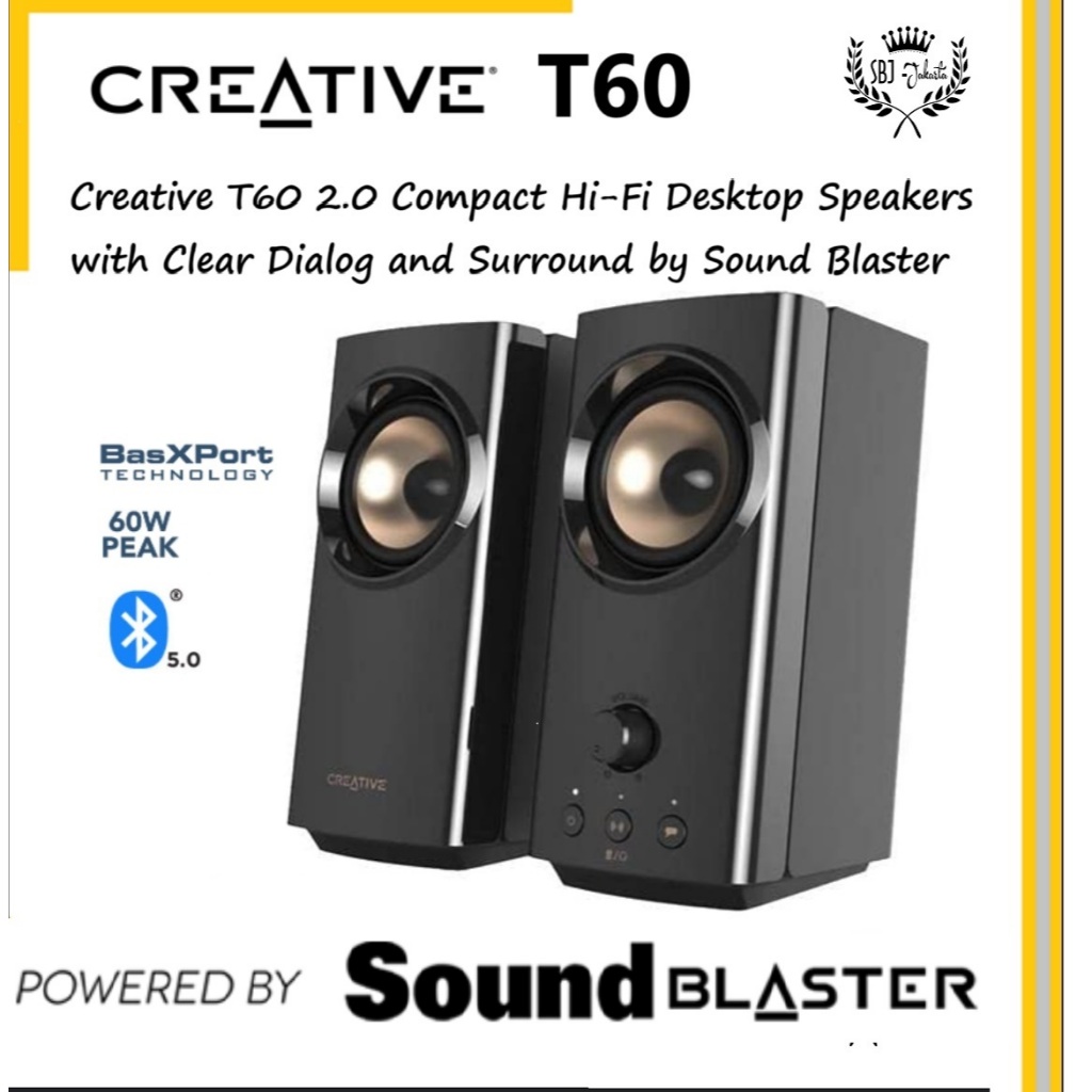 Creative T60 Hi-Fi Desktop Speaker Soundblaster Clear Dialog Surround Portable Hi-Fi Bluetooth