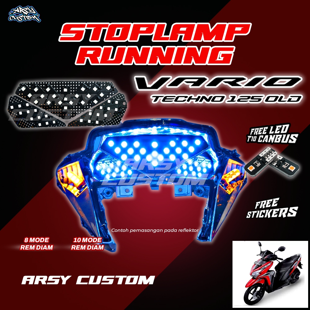 Lampu Rem LED VARIO 125 TECHNO 2012 2015 8 10 Mode Running Otomatis Lampu Belakang PGMFI Bohlam