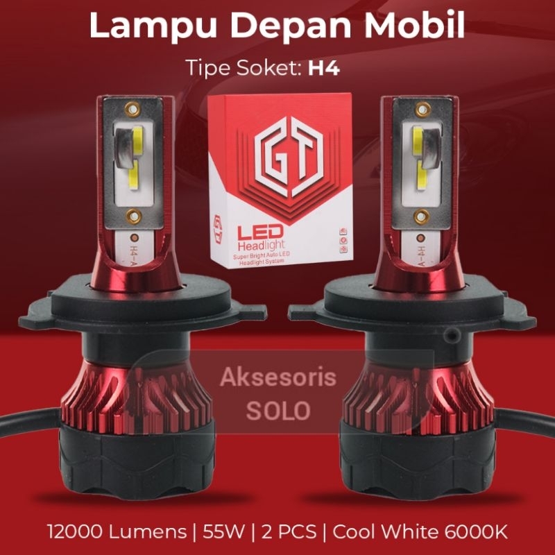 [2Pcs] Lampu LED mobil h4 GT 55 Watt ZES Chip