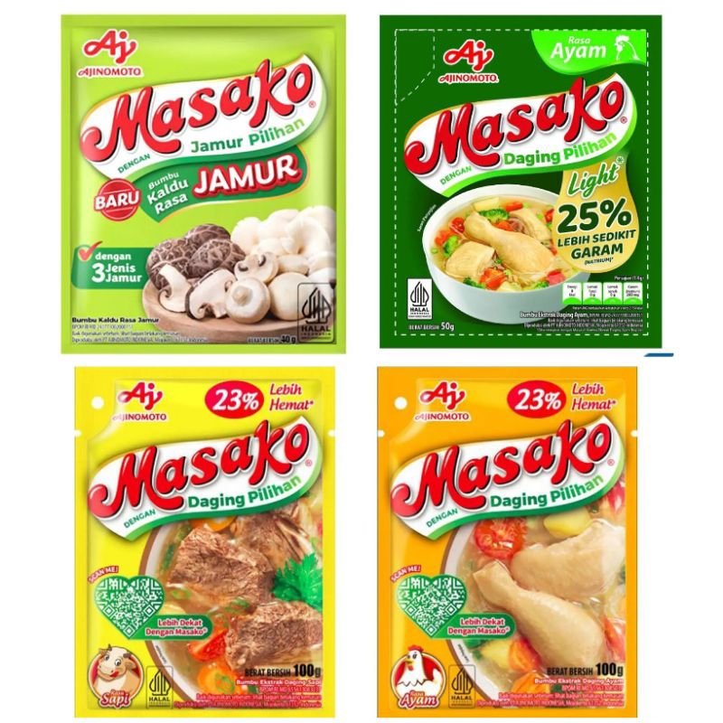 

ajinomoto masako penyedap rasa ayam daging kemasan besar dan sachet light jamur