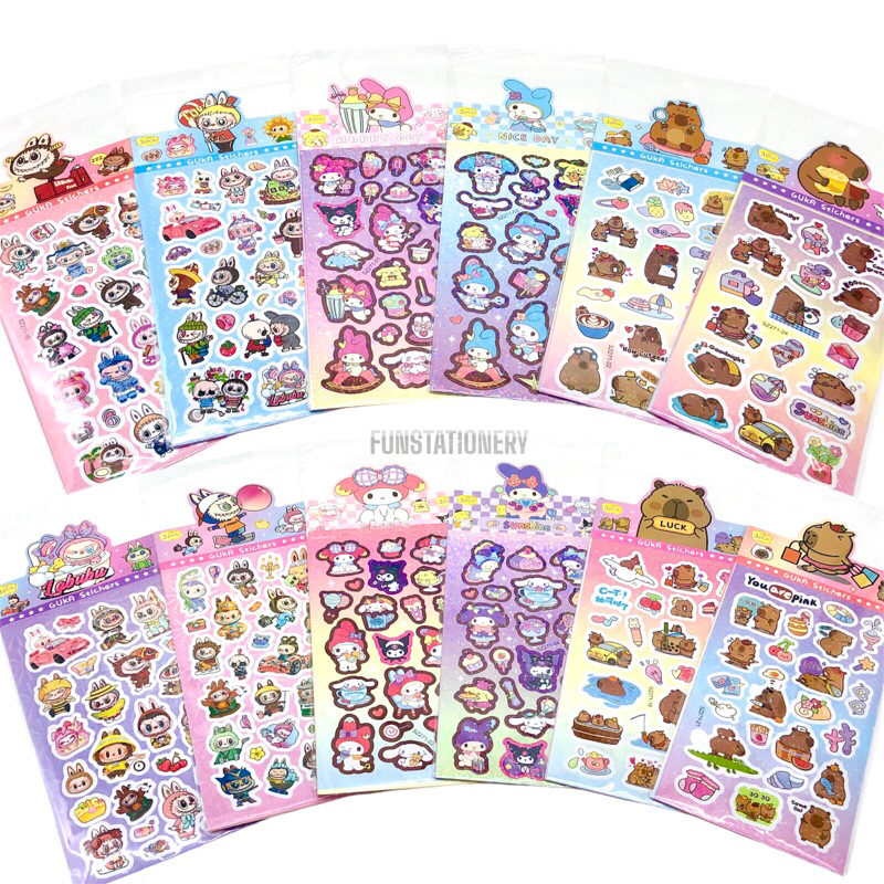 

(6 SET) STICKER MIX SZ-271 LABUBU SANRIO CAPYBARA / MAINAN ANAK VIRAL LUCU