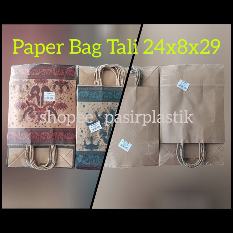 

PAPERBAG TALI PLINTIR 24X29 ISI 10 LEMBAR BATIK / POLOS KRAFT TAS KERTAS KADO