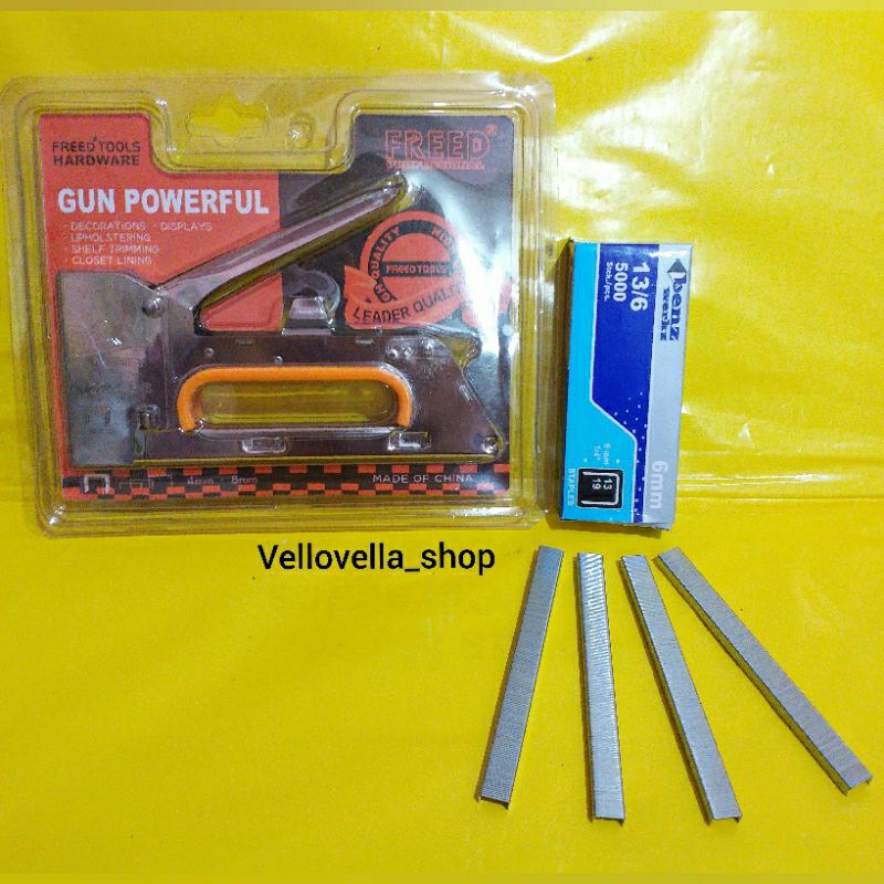 

PAKET HEMAT Staples gun + isi staples 6mm isi 5000 / paket necis tembak + refill ukuran 6mm isi 5000