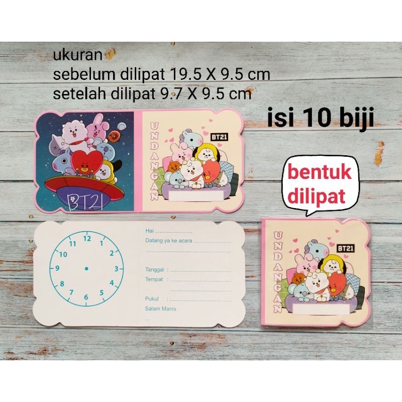 kartu undangan ulang tahun model lipat isi 10 lembar karakter bt21 bt 21
