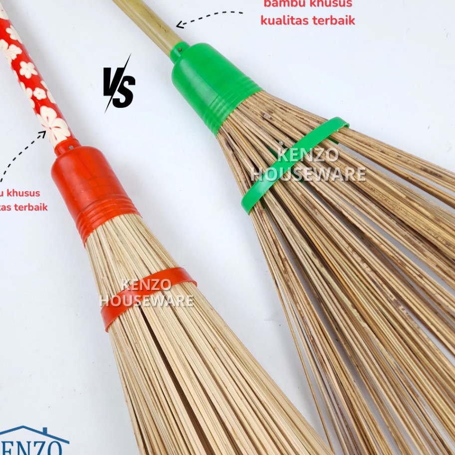 HOT PRODUCT Sapu Lidi Halaman Tebal Gepeng Sapu Taman Rumput Gagang Bambu Panjang Lakob
