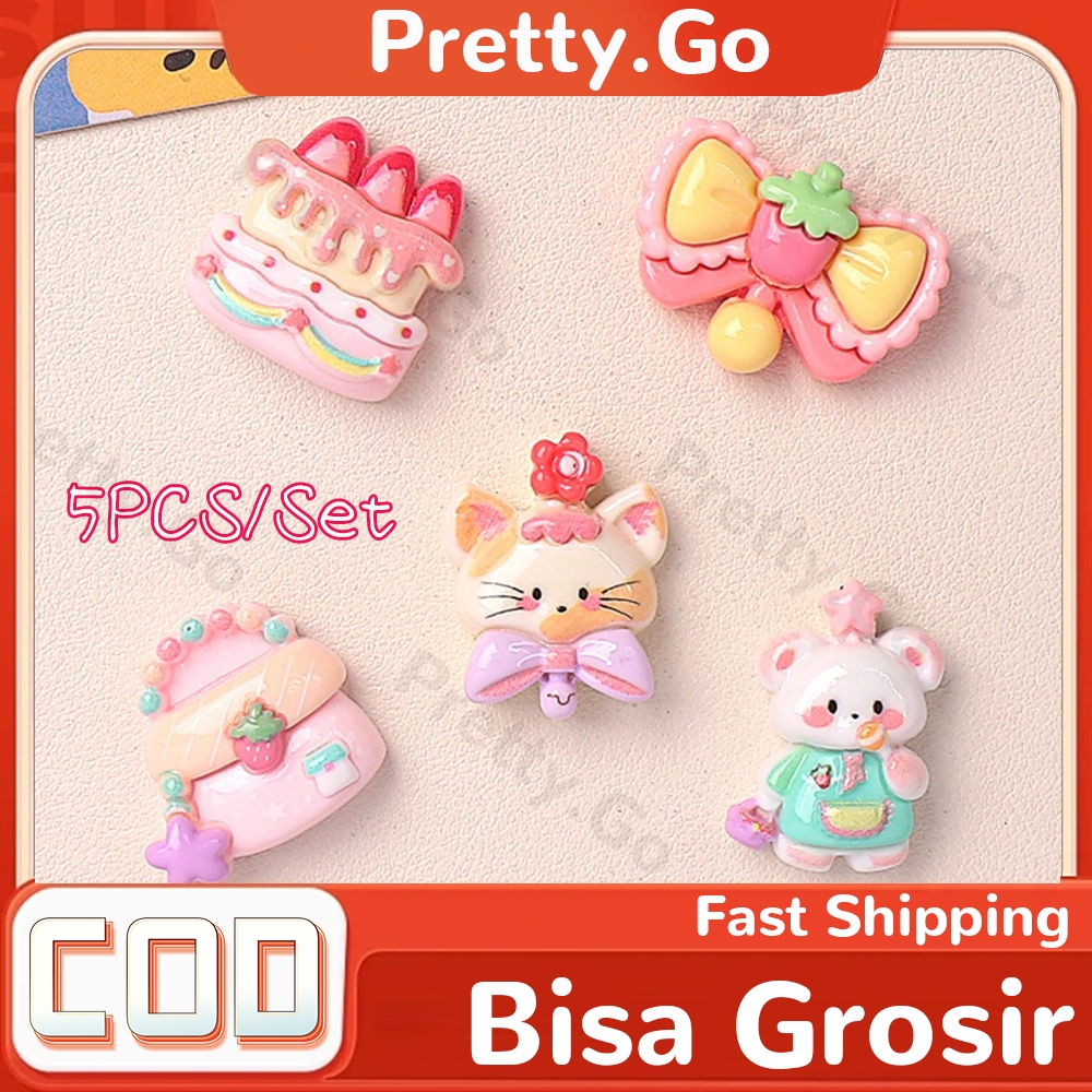 

5Pcs/Set Stiker 3D Resin Clay DIY Deco Botol Minum Dompet Kotak Pensil Motif Cat