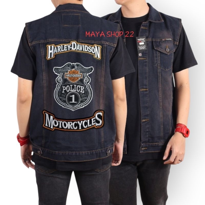 JAKET ROMPI JEANS PRIA MOTOR HARLEY SANDWASH VEST BODY PROTECTOR DISTRO BIG SIZE M L XL XXL XXXL