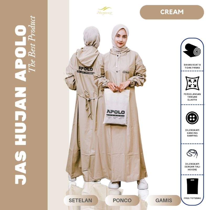 JAS HUJAN GAMIS SYARI Wanita Muslimah Mantel Jas Hujan jumbo Waterproof Bahan PVC Karet Tebal