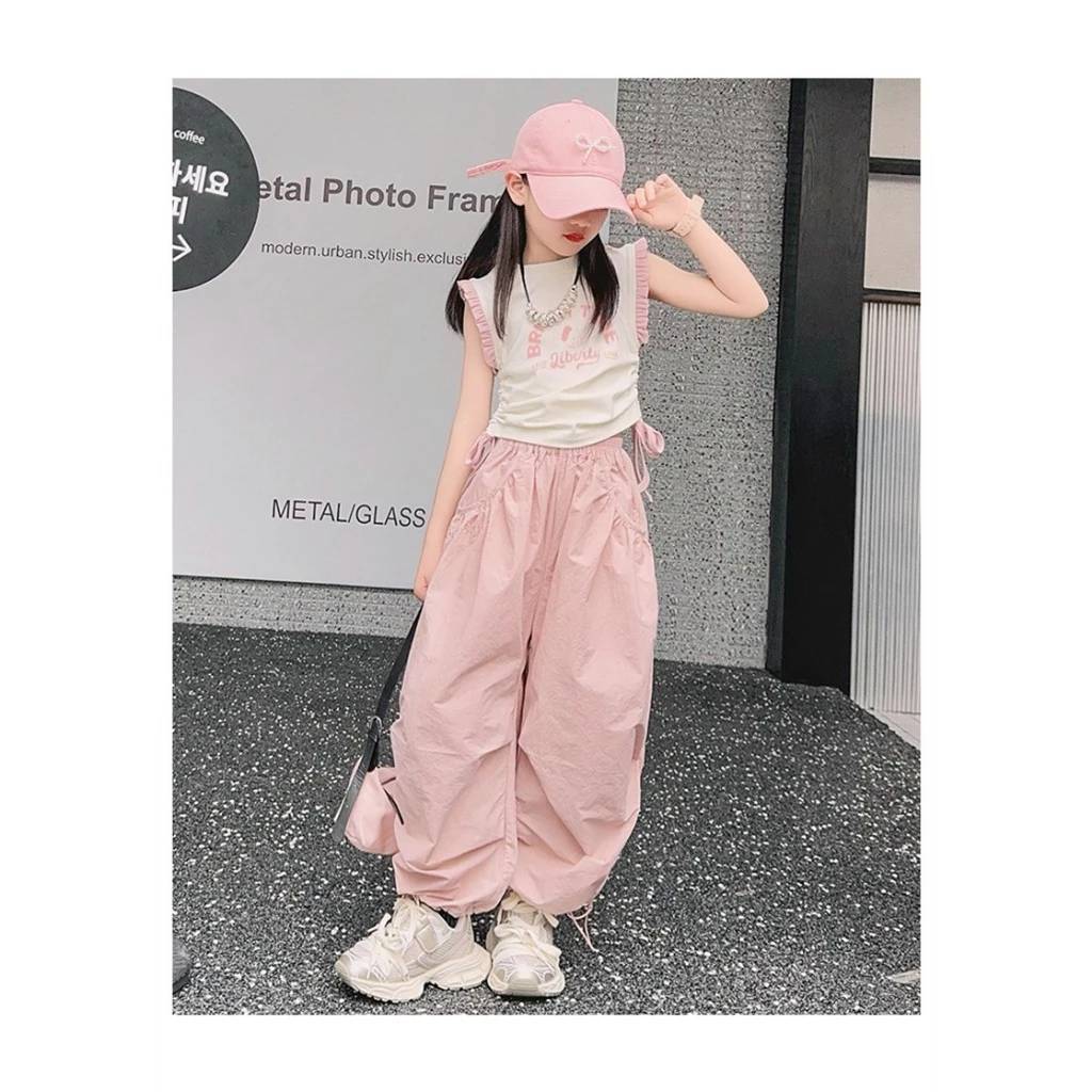 Celana Cargo SlimFit Anak Perempuan | Cargo Panjang Retro Anak | Hip-Hop Cargo Anak Perempuan Korean