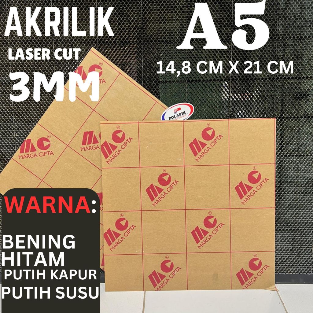 

Akrilik A5 14.8cmx21cm 3mm Marga Cipta Lembaran / Laser Cutting Acrylic A5 2MM Acrylic 3mm Laser cut