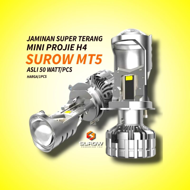 LAMPU LED MOBIL MOTOR H4 MINI PROJECTOR PROJIE SUROW MT5 SUPER TERANG 50 WATT