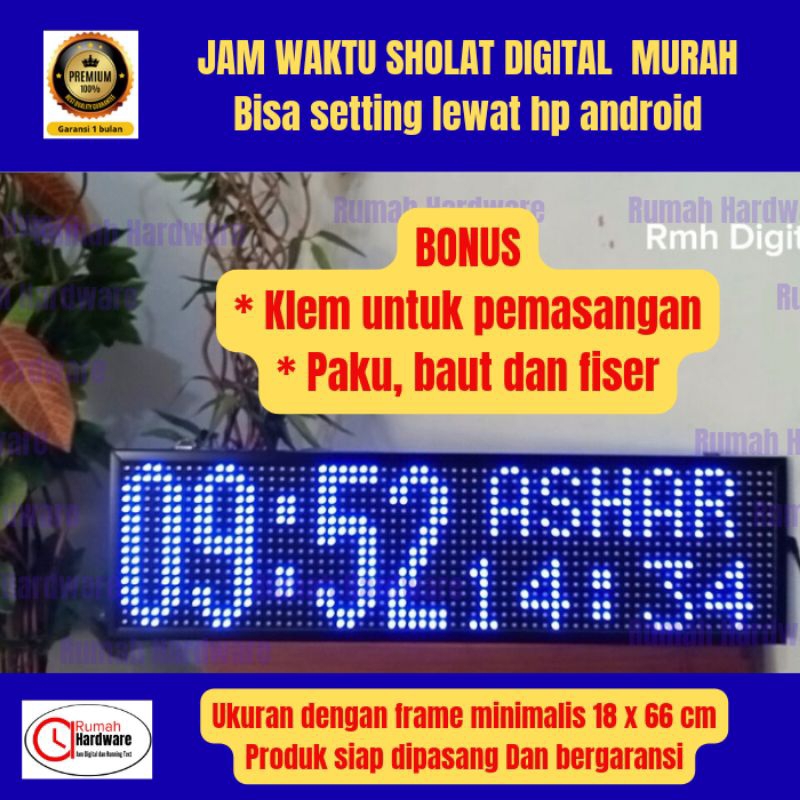 Jam Waktu Sholat Masjid Digital JWS warna biru Murah