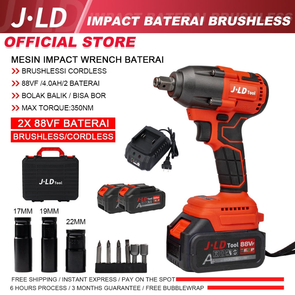 JLD 350NM Impact baterai brushless 88VF Impact wrench cordless 13MM Mesin bor Impact baterai JV88pro