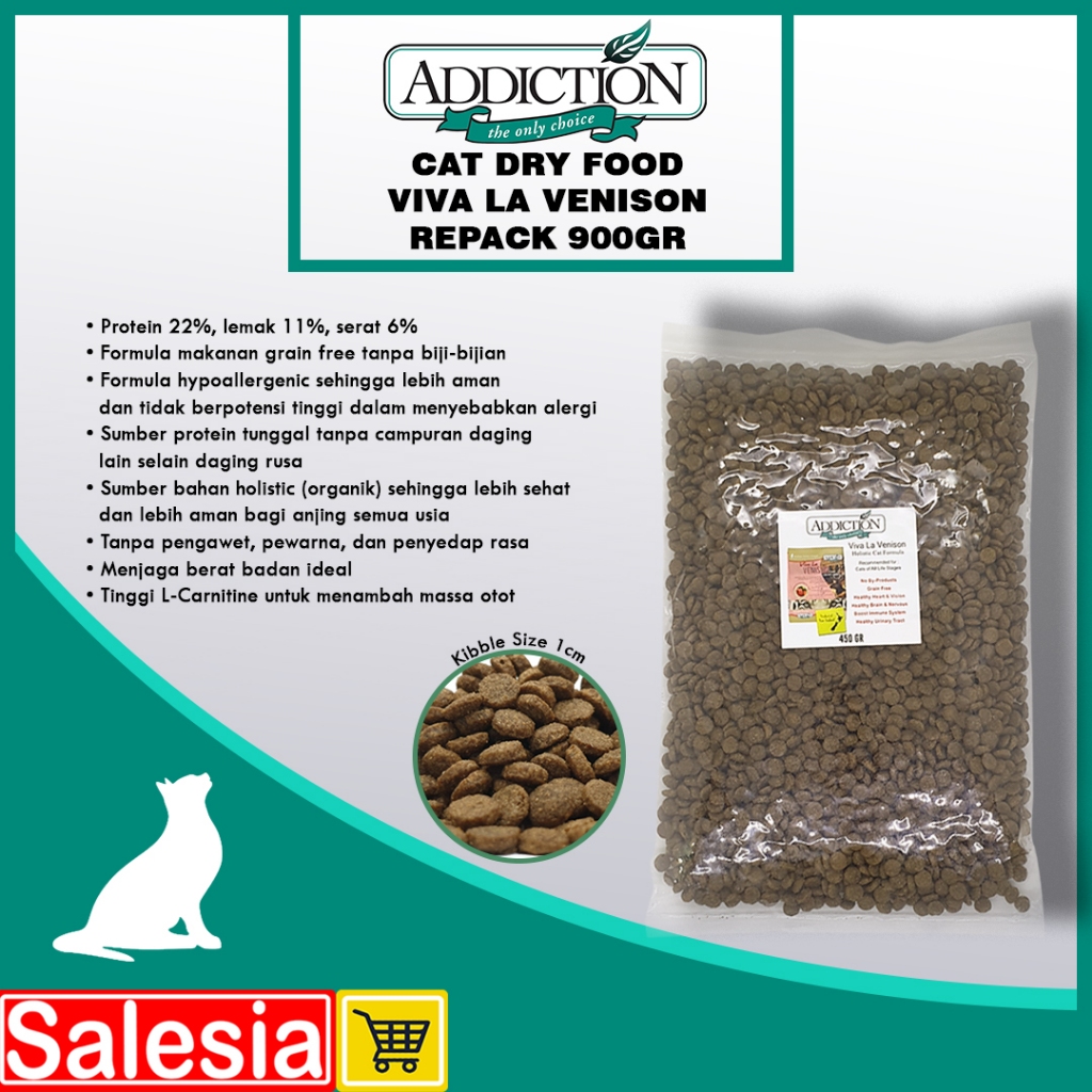PAKAN KUCING ADDICTION VIVA LA VENISON REPACK 450 GR MAKANAN CAT FOOD DRY GRAIN FREE ADULT KITTEN