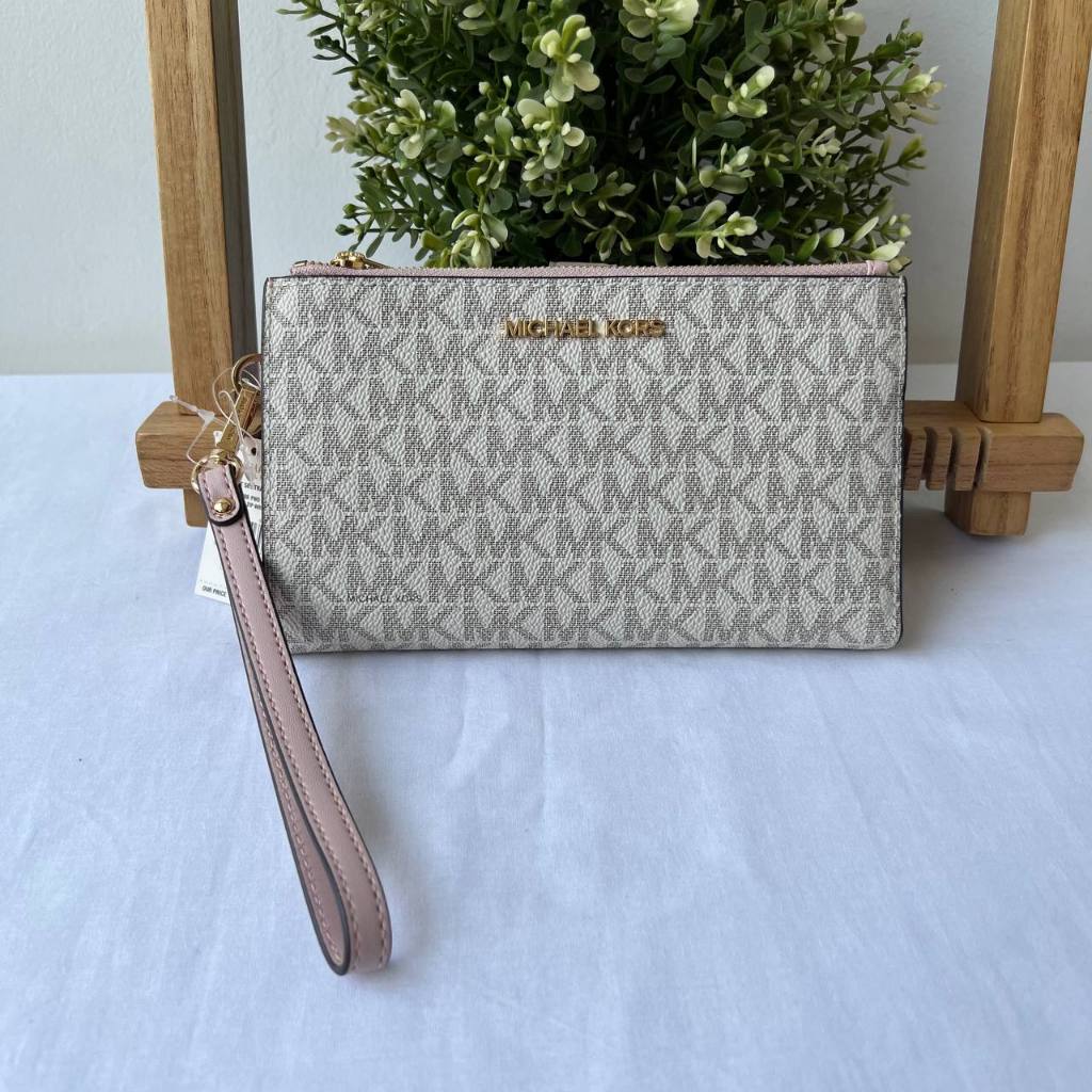 Clutch Dompet Wanita Michae Kor MK Jet Set Travel Large Double Zip Wrislet Original