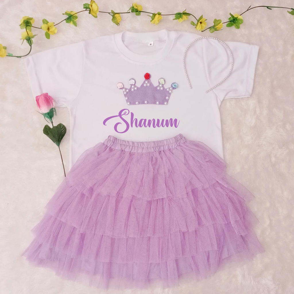 Set Rok Tutu Anak Perempuan / Setelan Rok Anak Perempuan Free Nama / Set Rok Tutu Anak Usia 0 - 10 T