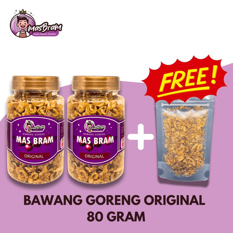 

Mas Bram Bawang Goreng Premium Asli Tanpa Campuran Original 80 gram 2 + Free 1 Pouch Random(Original,BBQ,Pedas)