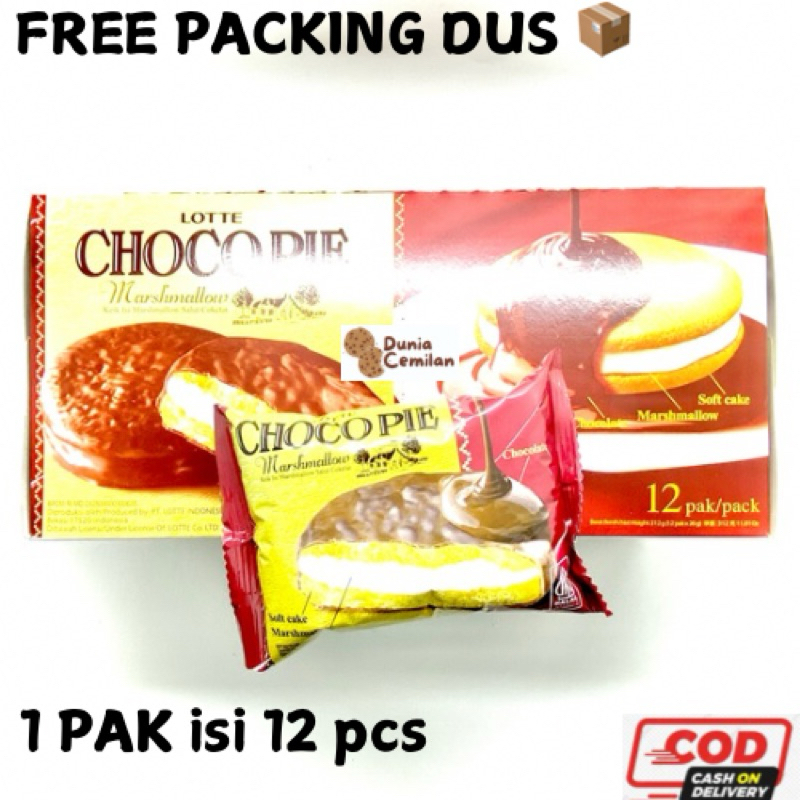 

[TERMURAH!] Lotte Chocopie 1 PAK isi 12Pcsx26gram - Soft Cake Marshmallow Chocolate