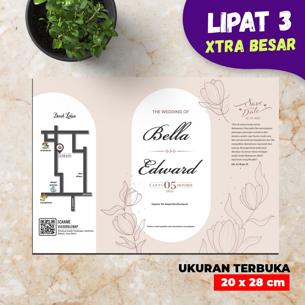 LIPAT TIGA BISA PAKAI FOTO Undangan Pernikahan Aesthetic Simple Warna Krem/Coksu, Undangan Terbaru