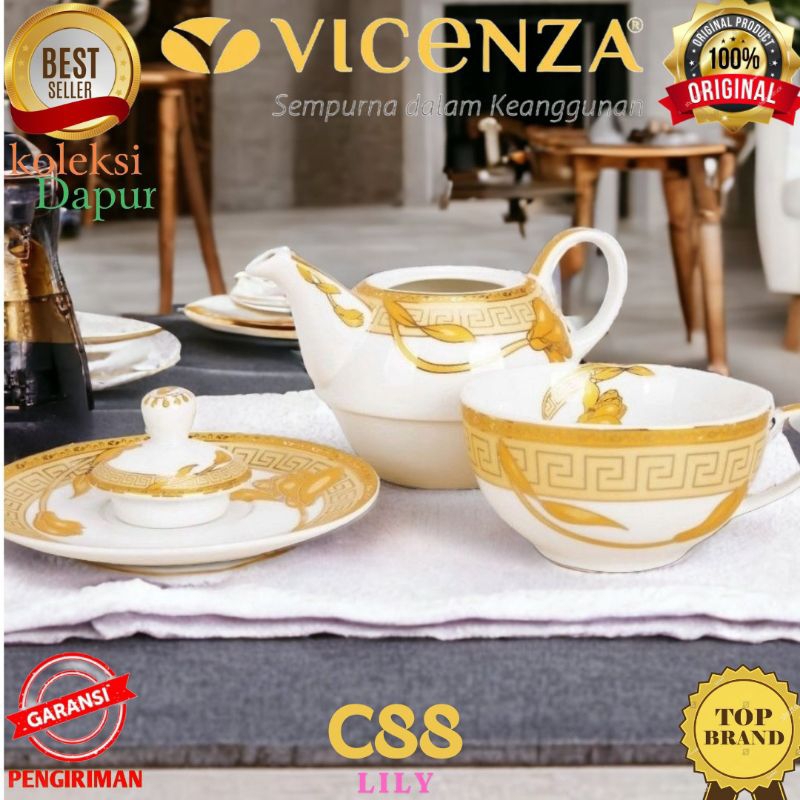 Tea set Cangkir dan Teko Vicenza motif Lily, PERALATAN MINUM TEH C88 cup and saucer dengan piring da
