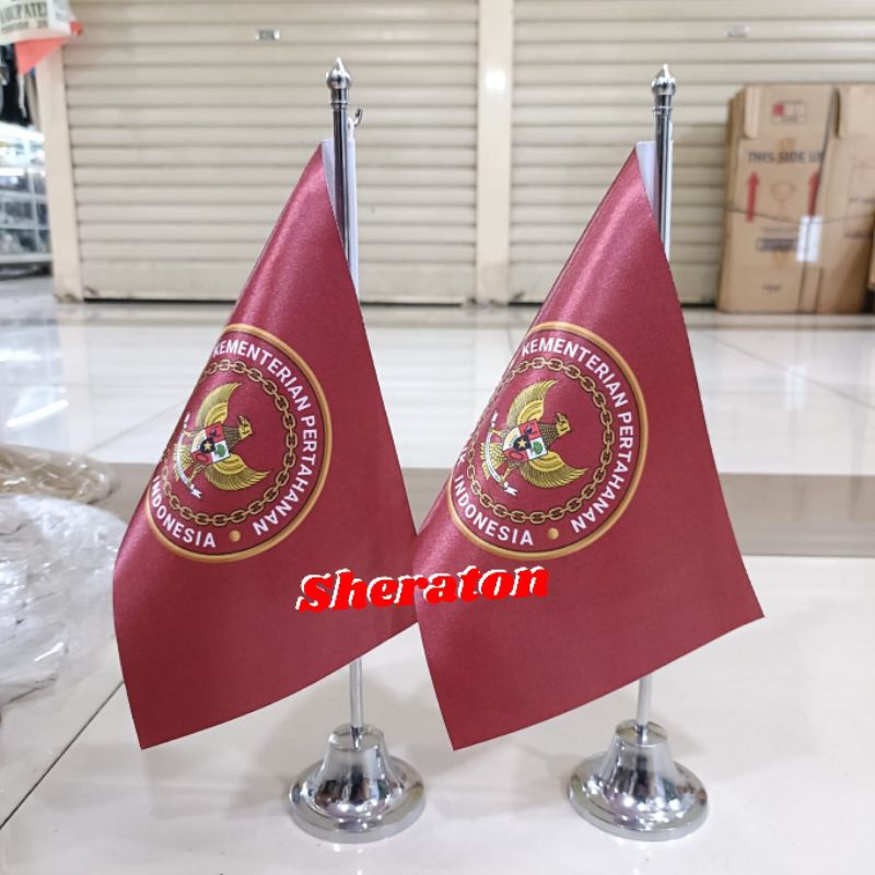 

bendera logo Kementerian Pertahanan/Kemhan+tiang stenlis meja