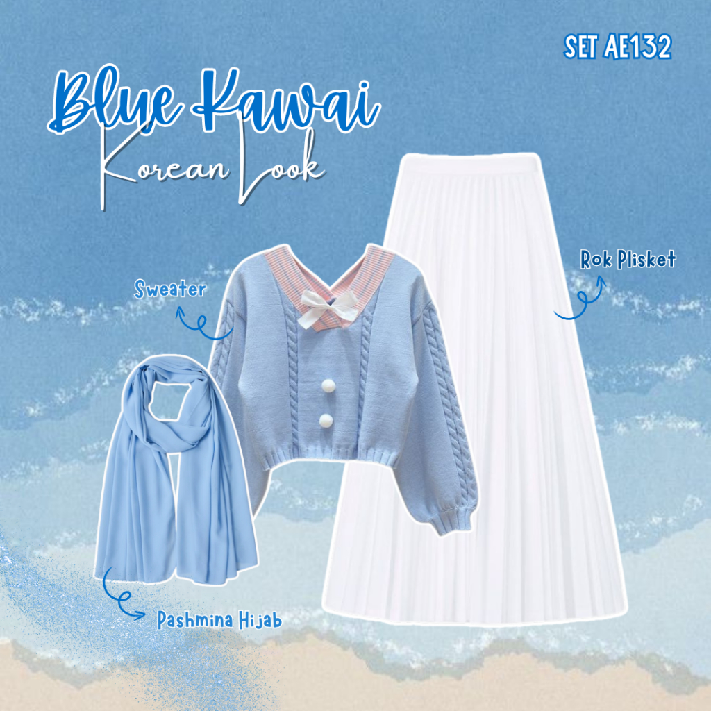 3 IN 1 One Set Hijab Korean Style Outfit Remaja Wanita Kekinian One Set Study Tour Murah (SWEATER, R