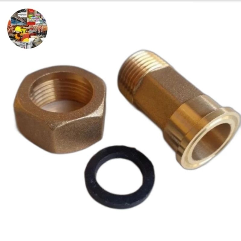 Mur kopling kuningan meter air pdam ukuran 1/2 x 3/4 inch. konektor meter pdam.