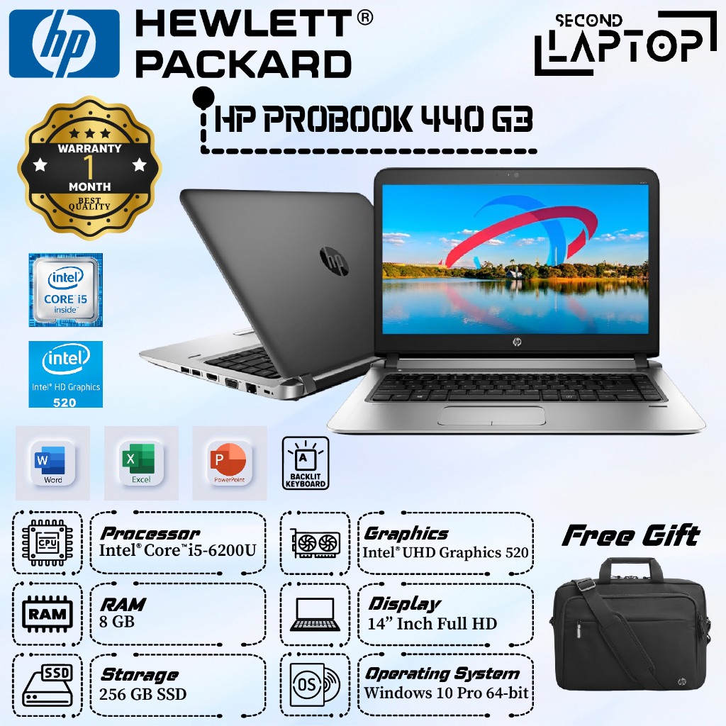 「SECOND LAPTOP」Laptop HP Probook 440 G3 Intel Core i5 - Gen 6 UHD / Intel Core i7 - Gen 6 AMD RADEON