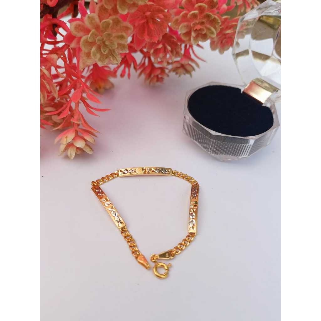 Gelang Tangan Rantai Emas Asli Plat Elegan Gelang Emas Anak Model Terbaru Kado Gelang Anak Emas Asli