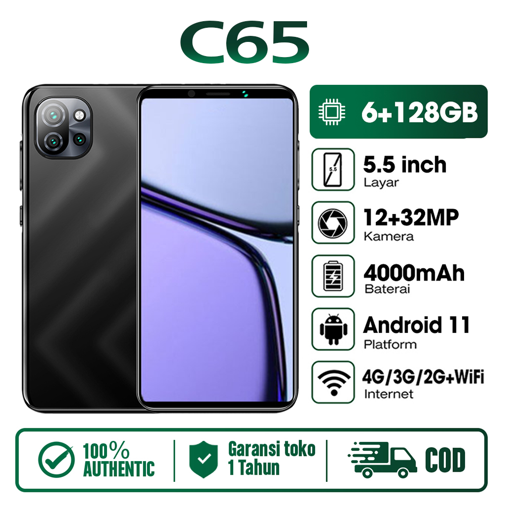 Smartphone termurah C65 terbaru 2024 asli ori Ram 6/128GB 13+32MP AI KAMERA Dual SIM Dual Standby ha