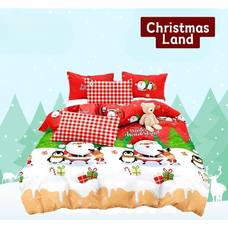 Sprei Katun Motif Christmas Land | Seprei Motif Natal | Sprei Set Homemade Anak Cewek Cowok | Seprai