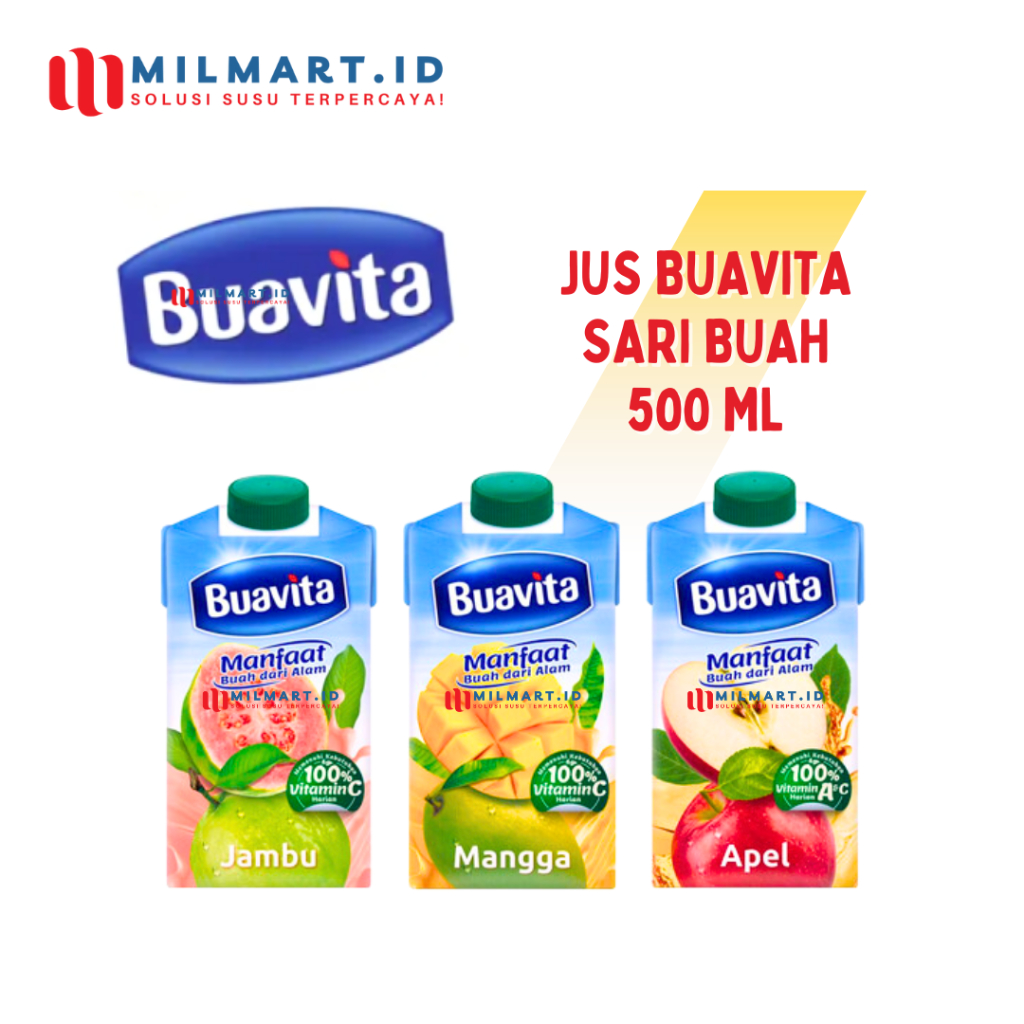 

BUAVITA FRUIT JUICE 500ML JERUK/APEL/JAMBU/MANGGA/LECI/PEACH MINUMAN SARI BUAH