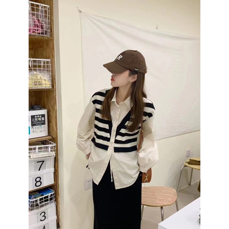 Nineties Studio - Kemeja vest garis / kemeja plus rompi garis / kemeja wanita / kemeja korea / atasa