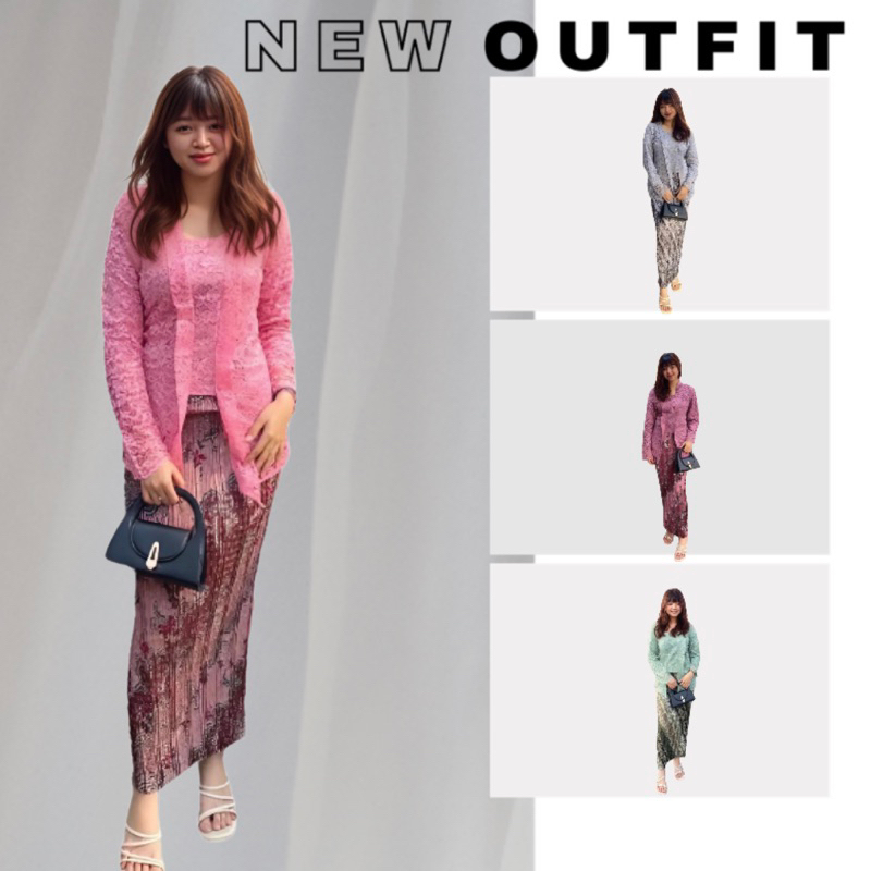 one set kebaya kutubaru brokat modern / setelan kebaya kutu baru brukat mix rok plisket / plus rok l