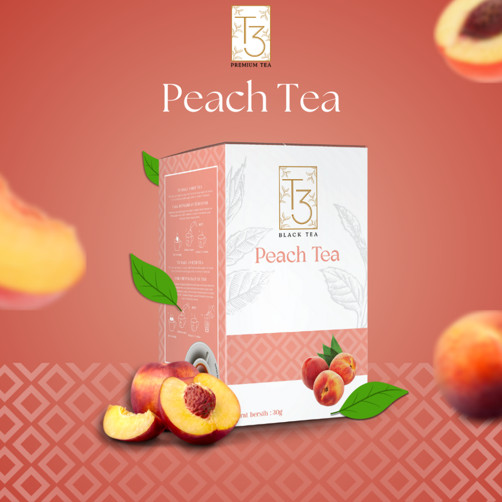 

T3 Teh Hitam Celup Rasa Persik (Peach Black Tea) - Menyegarkan, Menghidrasi, & Kaya Vitamin A & C - (1 pack 30 g / 20 sachet @ 1.5 g)