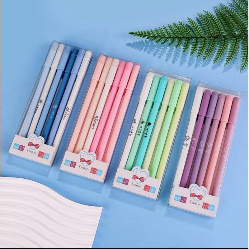 

1 set 6pcs pena gel 0.5 mm. Pulpen aesthetic dengan warna polos pastel matte